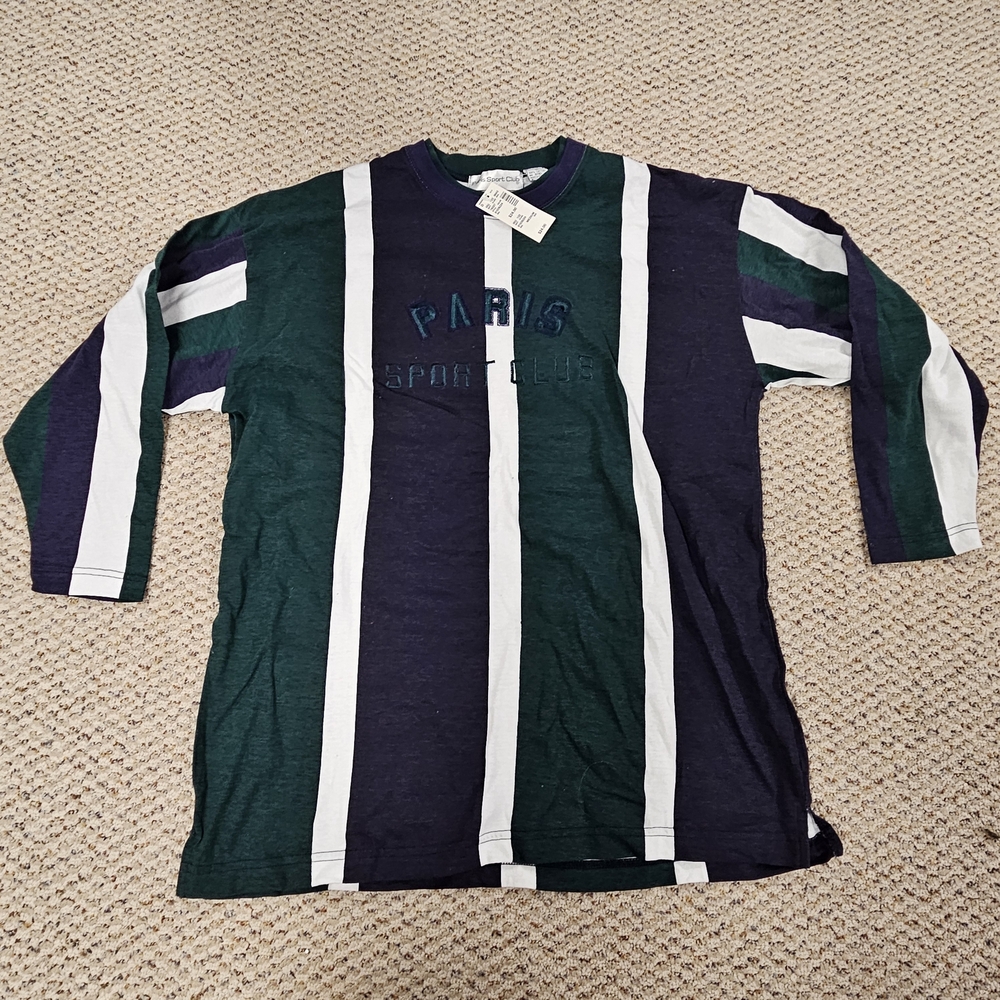 NWT 90s Paris Sport Club Vintage Striped T-shirt Rare Guess Style Hip Hop Medium